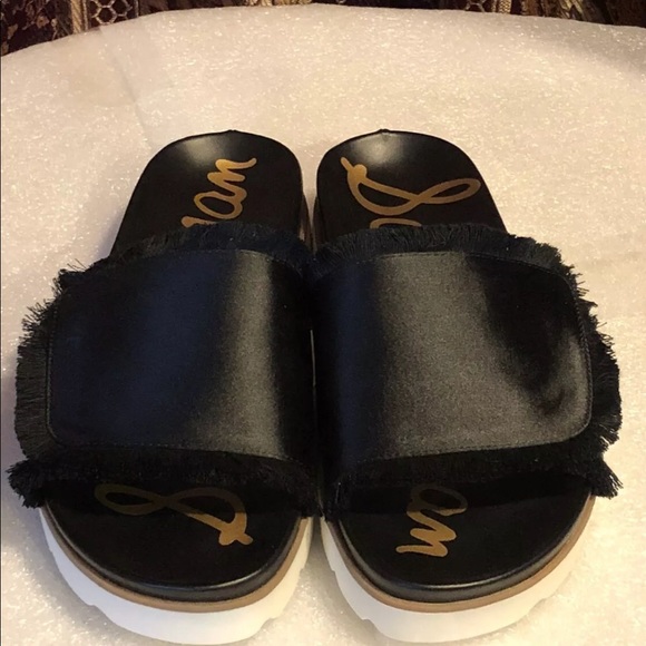 Sam Edelman Mares Satin Adjustable Slides, Black 8 - Picture 5 of 8